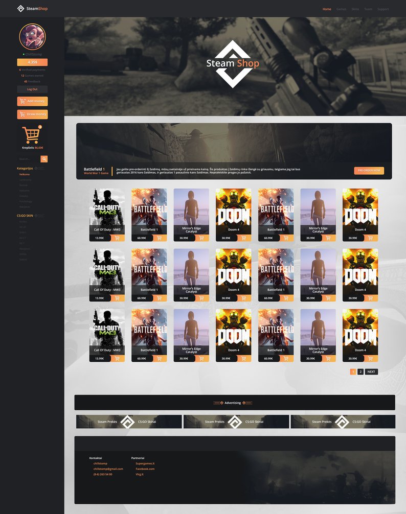Steam shop web design
